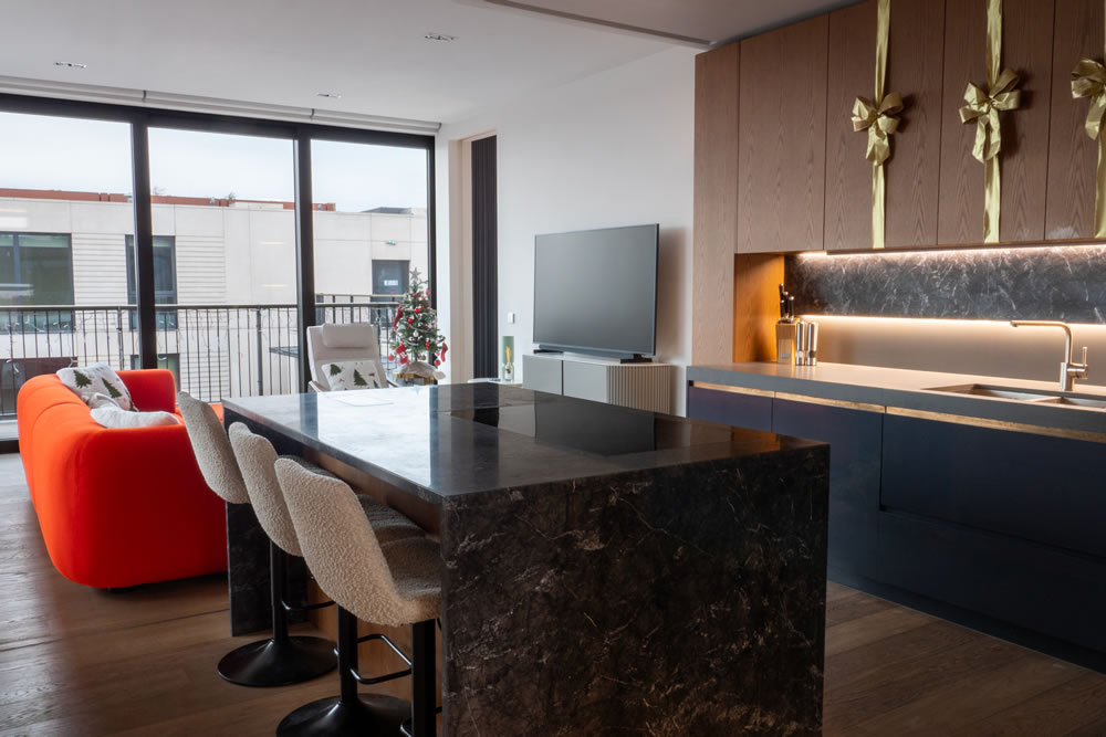 Dining area with preset smart lighting scenes for entertaining